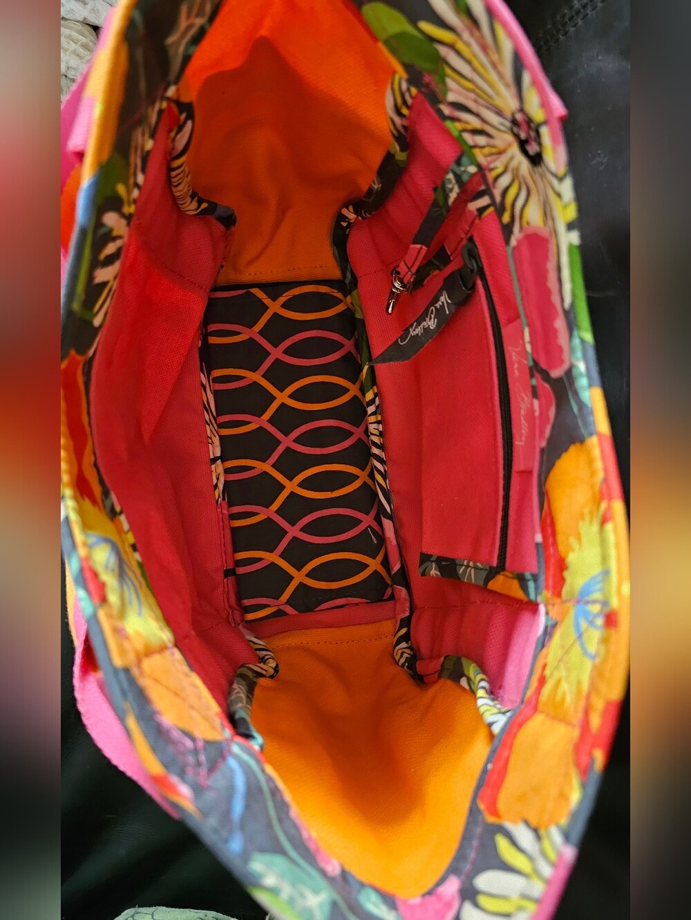 Vera Bradley Hot Pink & Orange Canvas Tote with Floral Trim NWT - Picture 12 of 16